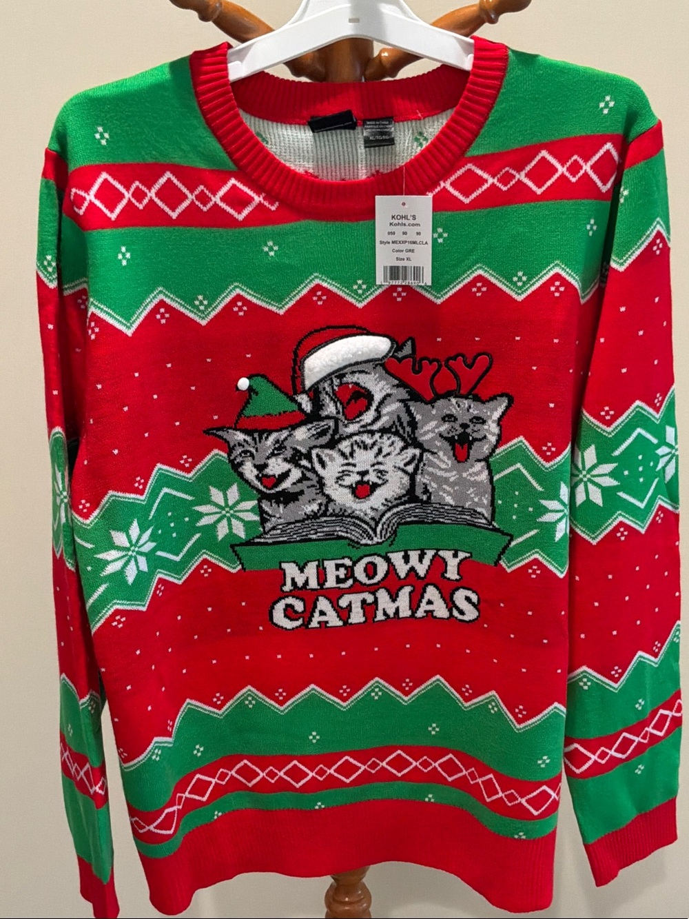 Kohl's Red & Green Meowy Catmas Holiday Sweater